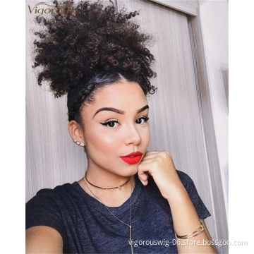 Vigorous Puff Drawstring Short Afro Kinky Pony Tail Clip In Afro Curly chignon Wig Ponytail on Synthetic Hair Bun Hair Pieces